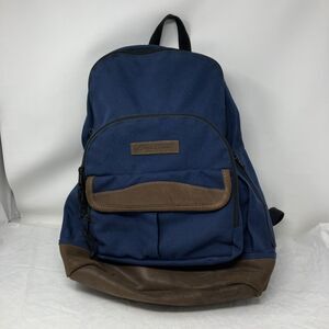 Vintage Eddie Bauer Backpack Suede Bottom Blue Canvas Travel Camping School Bag